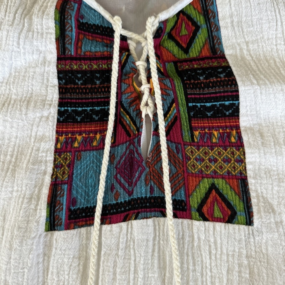 THML XS Women's Santa Fe Sleeveless Lined Mini Dress Cotton & Linen Embroidered - Picture 7 of 13